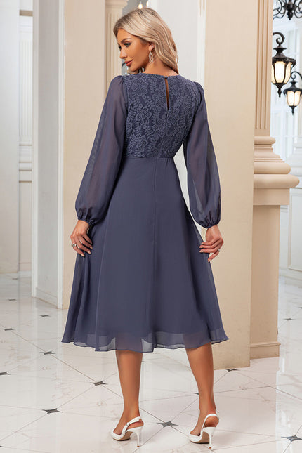 Robe Manche Longue Midi Lavande Élégante - gallery 5