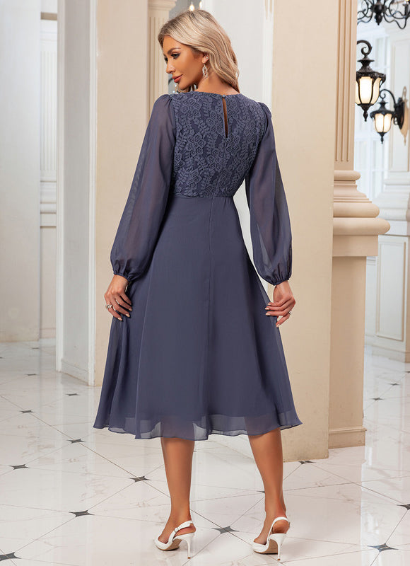 Robe Manche Longue Midi Lavande Élégante - gallery 5