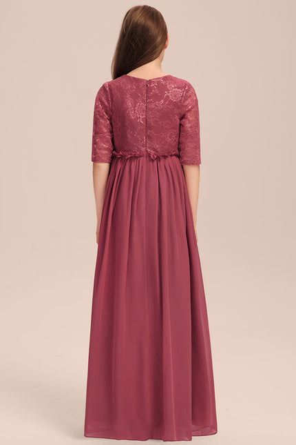 Robe Demoiselle D'Honneur Rose Manche Longue - gallery 5