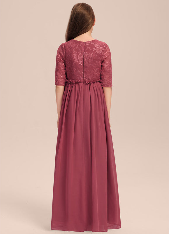 Robe Demoiselle D'Honneur Rose Manche Longue - gallery 5