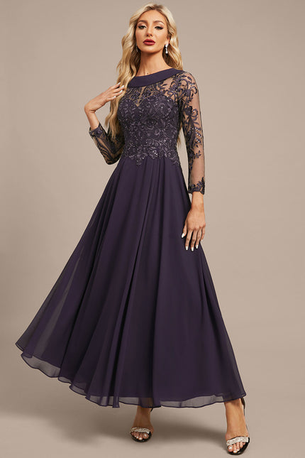 Robe Manche Longue Soirée Violette Élégante - gallery 3