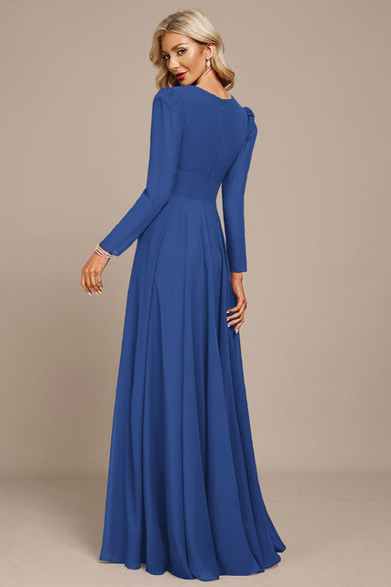 Robe Manche Longue Mousseline Marine - gallery 8