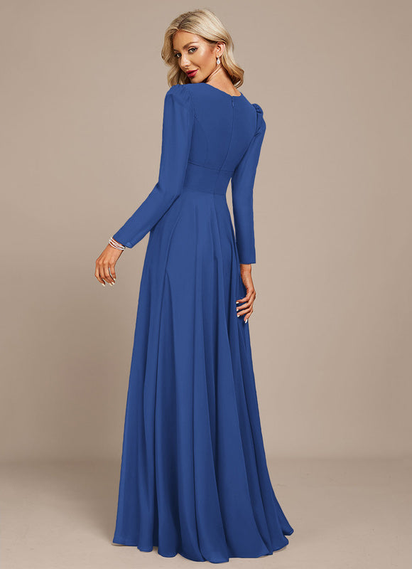 Robe Manche Longue Mousseline Marine - gallery 8