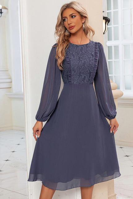 Robe Manche Longue Midi Lavande Élégante - gallery 2