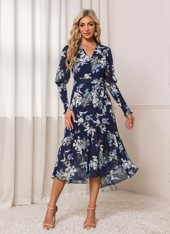 Robe Manche Longue Fleurie Fluide - gallery 5