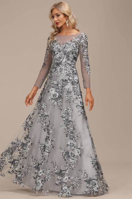 Robe Manche Longue Grise Florale - gallery 3