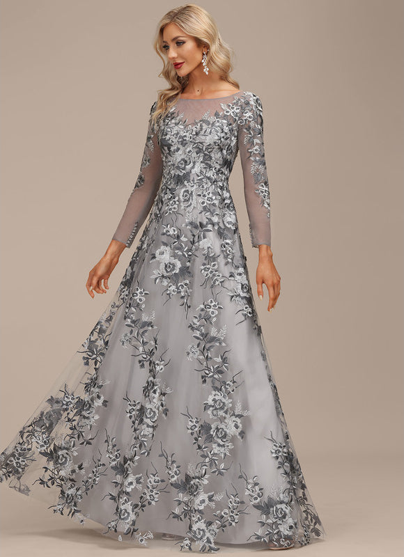 Robe Manche Longue Grise Florale - gallery 3