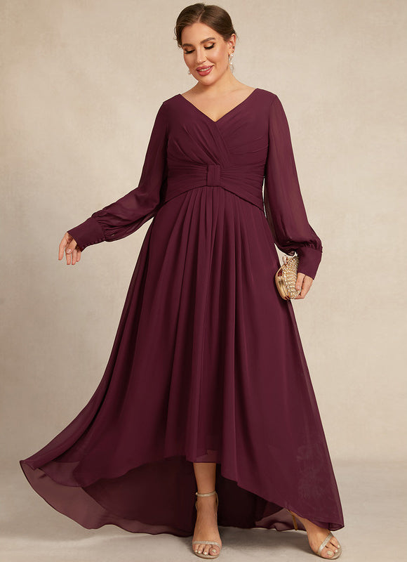 Robe Manche Longue Asymétrique Bordeaux - gallery 9