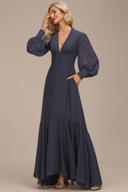 Robe Manche Longue Fluide Bleu Marine - gallery 4