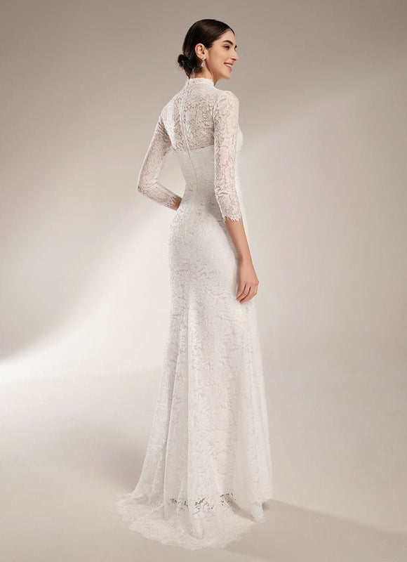 Robe Moulante Blanche Manche Longue - gallery 5