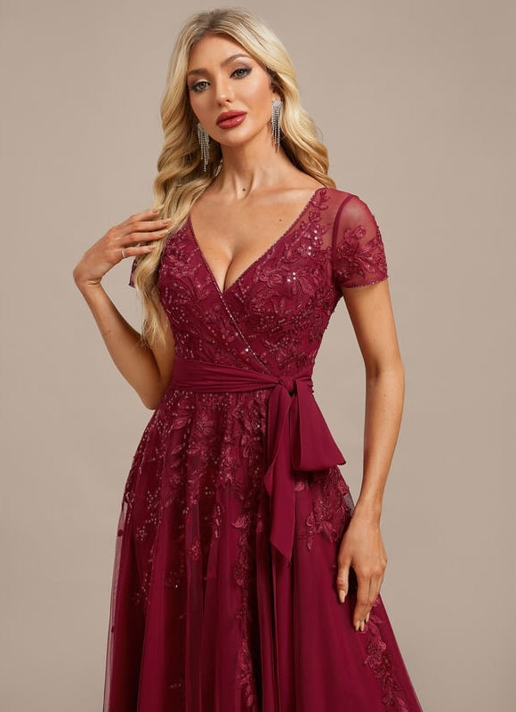Robe Manche Longue Vaporeuse Bordeaux - gallery 1