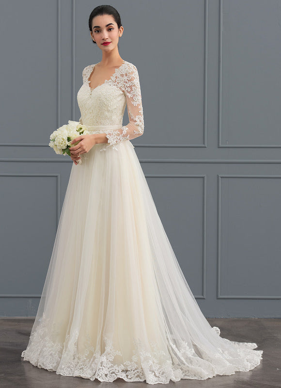 Robe Manche Longue Princesse Tulle Floral