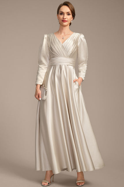 Robe Blanche Satin Manche Longue