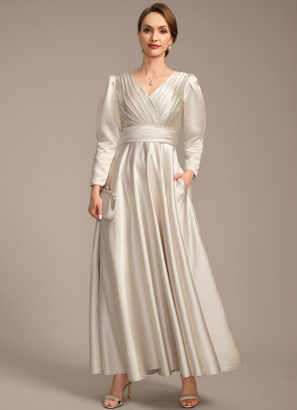 Robe Blanche Satin Manche Longue
