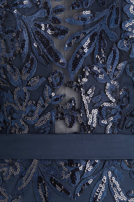 Robe Manche Longue Soirée Marine Élegante - gallery 4