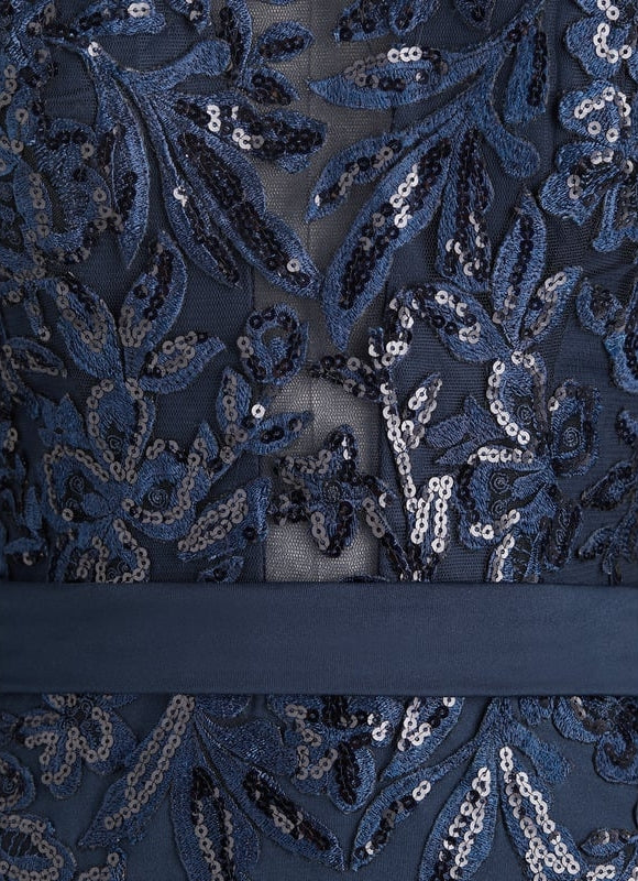 Robe Manche Longue Soirée Marine Élegante - gallery 4