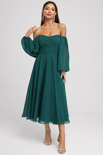 Robe Manche Longue Émeraude Fluide - gallery 2