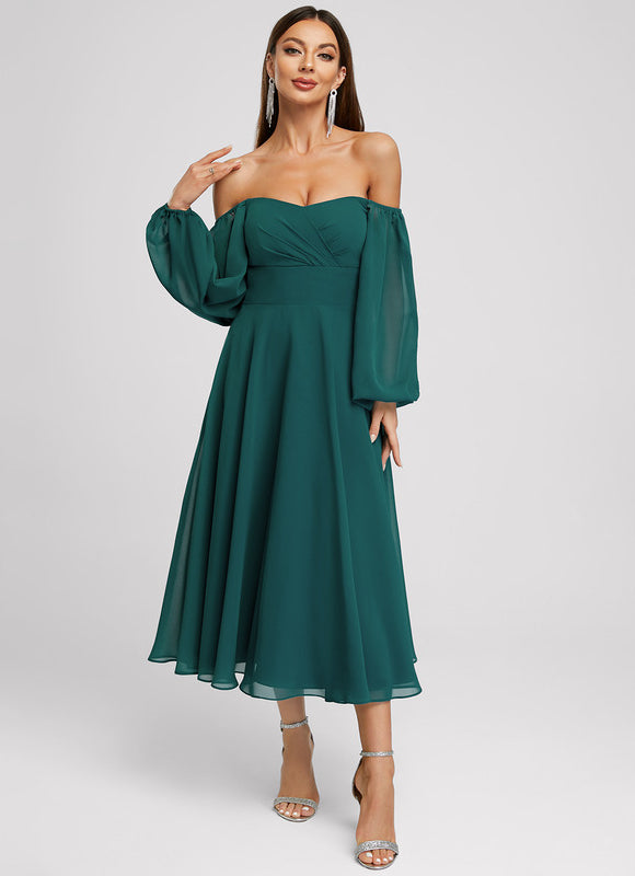 Robe Manche Longue Émeraude Fluide - gallery 2