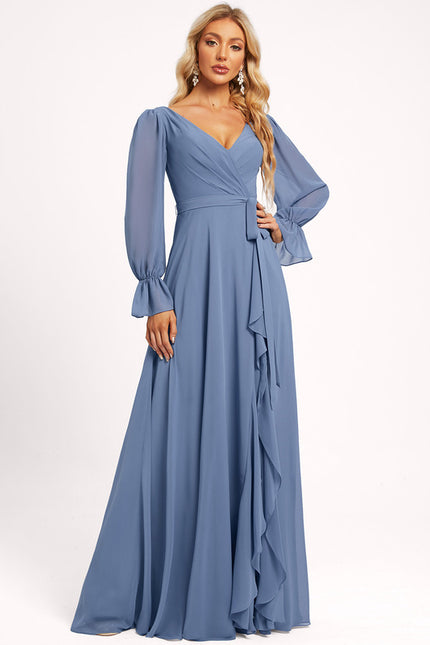 Robe Manche Longue Longue Rose Volants - gallery 6