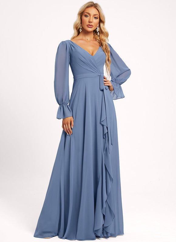 Robe Manche Longue Longue Rose Volants - gallery 6
