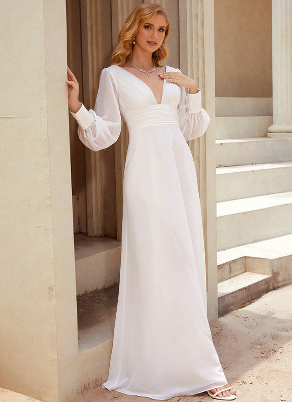 Robe Blanche Longue Manches Longues - gallery 6