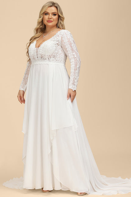 Robe Manche Longue Traîne Vaporeuse - gallery 8