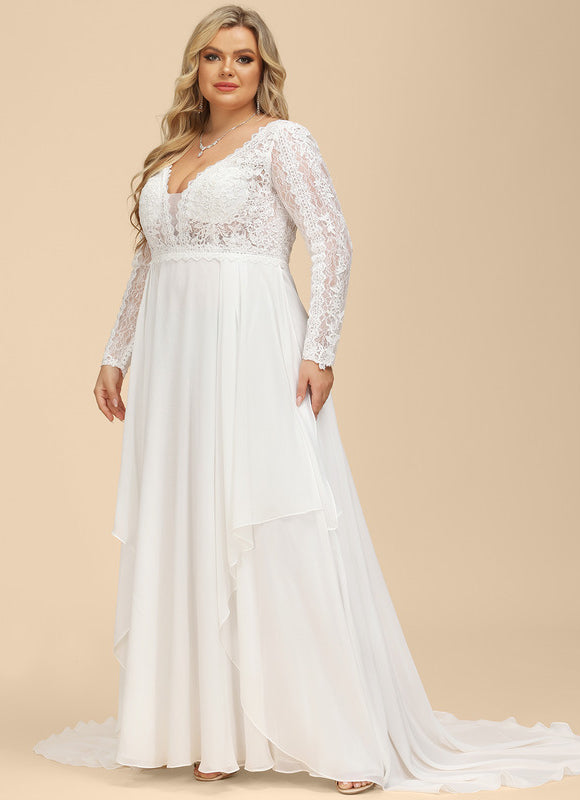 Robe Manche Longue Traîne Vaporeuse - gallery 8
