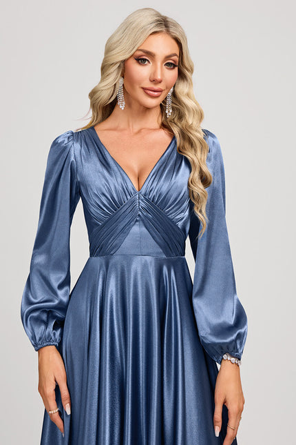 Robe Demoiselle D'Honneur Satin Manche Longue - gallery 4