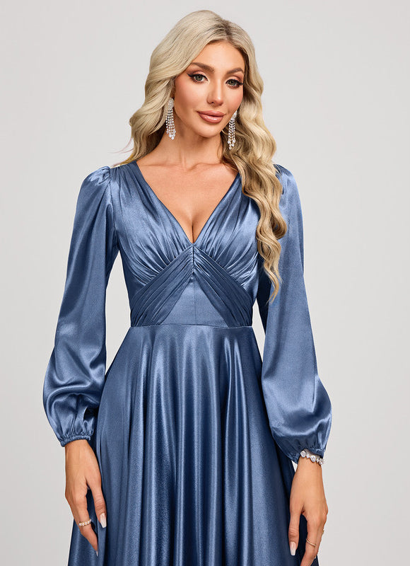 Robe Demoiselle D'Honneur Satin Manche Longue - gallery 4