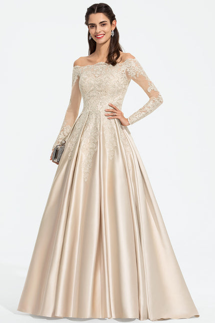 Robe Satin Beige Manche Longue - gallery 4