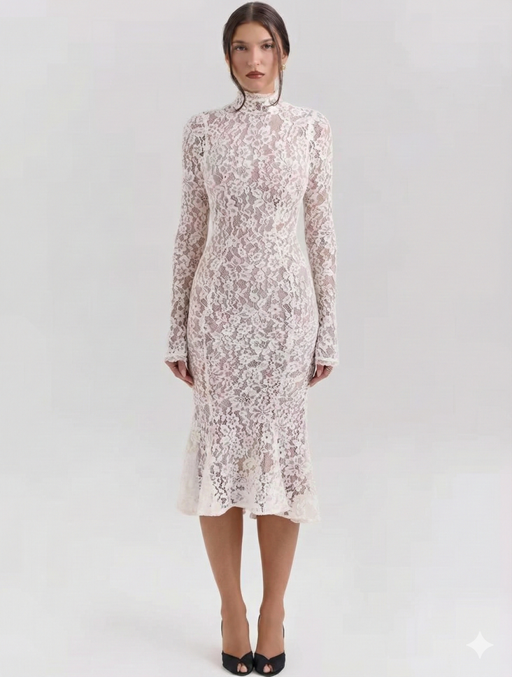 Robe Blanche Manche Longue Dentelle