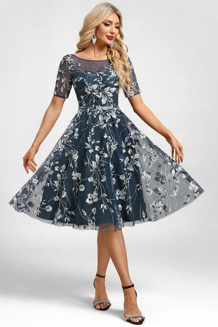Robe Manche Longue Florale Bleu Nuit - gallery 3