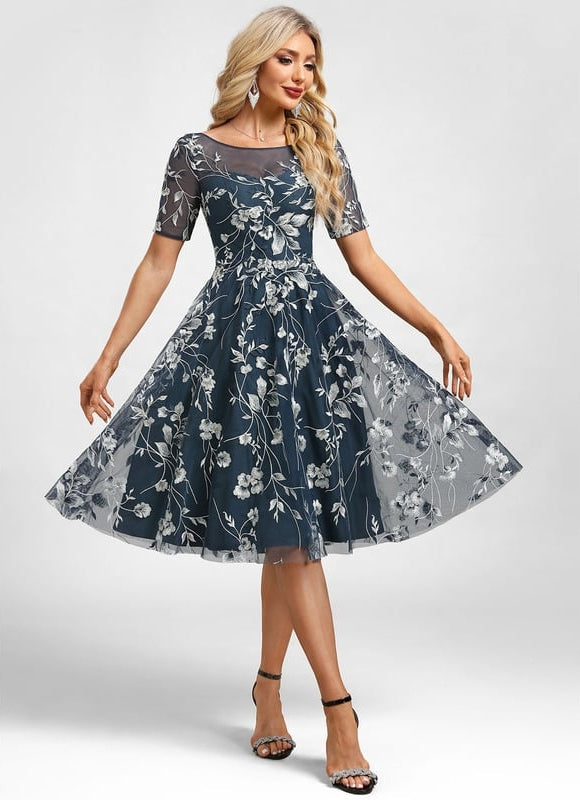 Robe Manche Longue Florale Bleu Nuit - gallery 3
