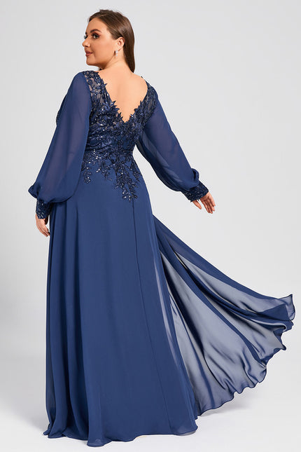 Robe Manche Longue Élégante Bleu Nuit - gallery 8