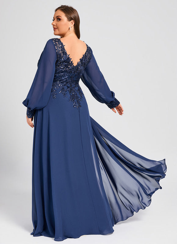 Robe Manche Longue Élégante Bleu Nuit - gallery 8