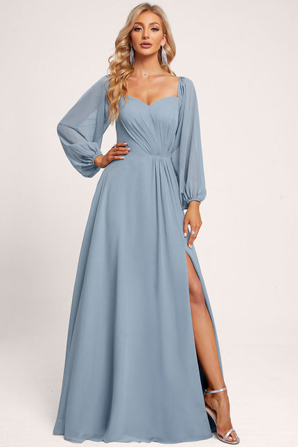 Robe Manche Longue Longue Bleu Satin