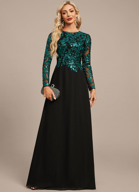Robe Manche Longue Longue Émeraude Élégante - gallery 3