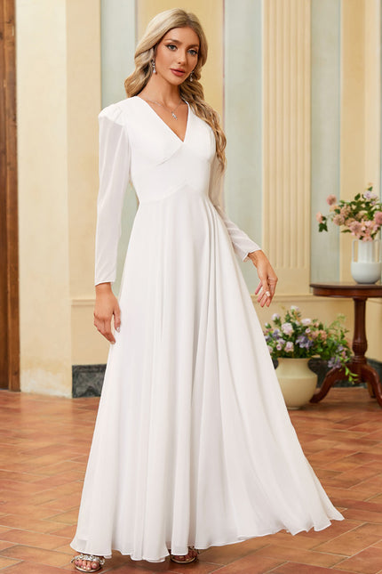 Robe Blanche Longue Manches Longues - gallery 4