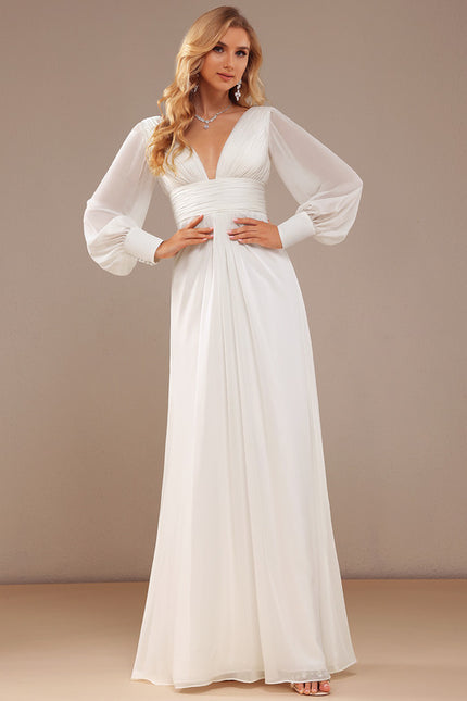 Robe De Soirée Blanche Manche Longue - gallery 2