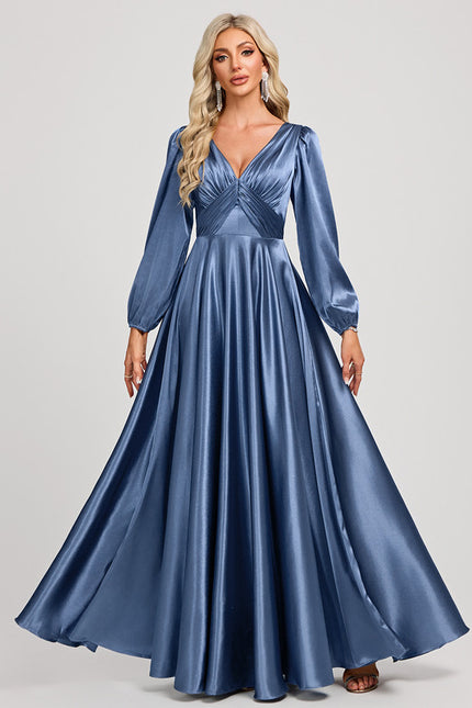 Robe Demoiselle D'Honneur Satin Manche Longue - gallery 3