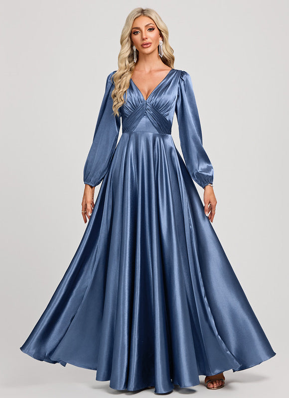Robe Demoiselle D'Honneur Satin Manche Longue - gallery 3