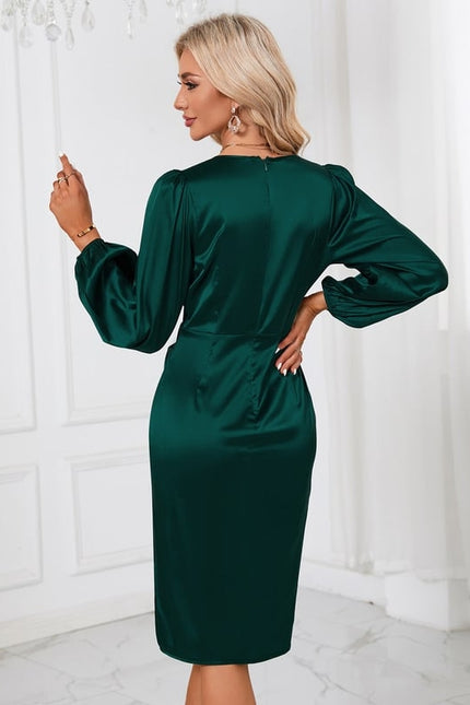 Robe Manche Longue Satin Midi Émeraude - gallery 5