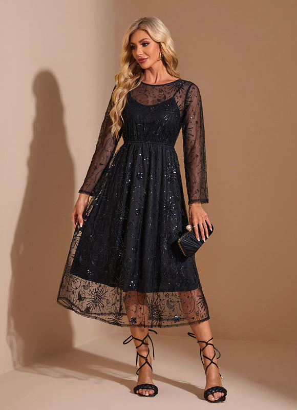 Robe Manches Longues Sequins - gallery 1