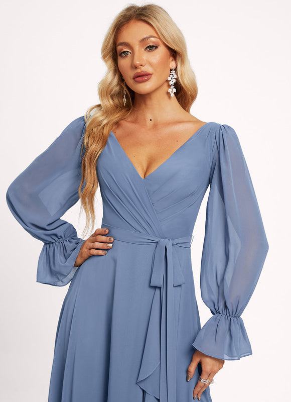 Robe Manche Longue Longue Rose Volants - gallery 4