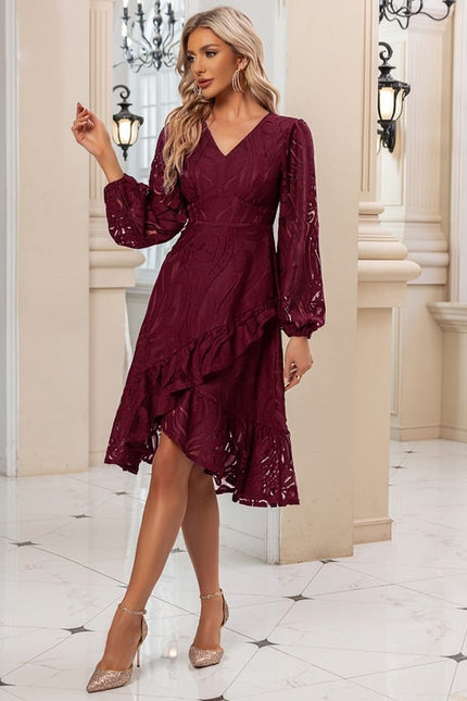 Robe Manche Longue Midi Dentelle Marine - gallery 7