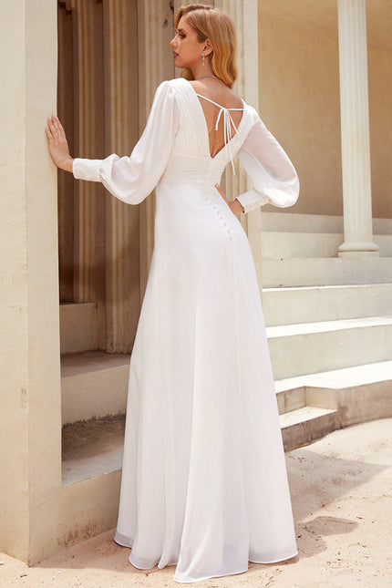 Robe Blanche Longue Manches Longues - gallery 1