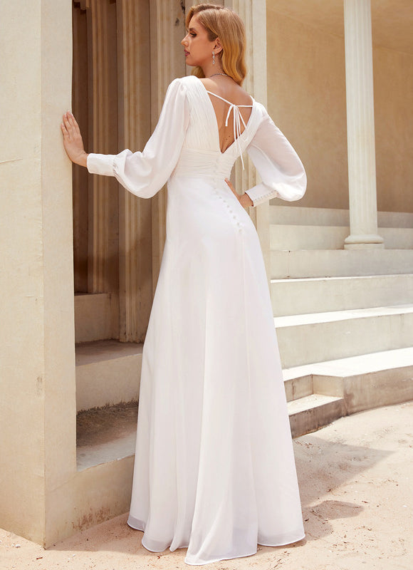 Robe Blanche Longue Manches Longues - gallery 1