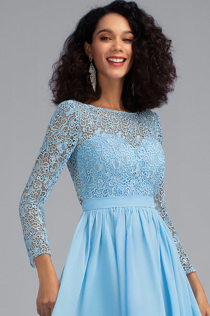 Robe Manche Longue Bleu Ciel Dentelle - gallery 3