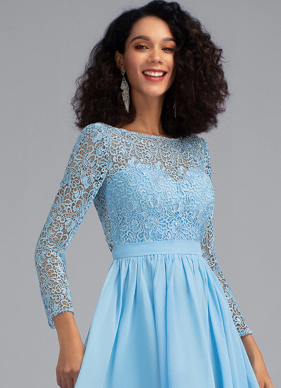 Robe Manche Longue Bleu Ciel Dentelle - gallery 3
