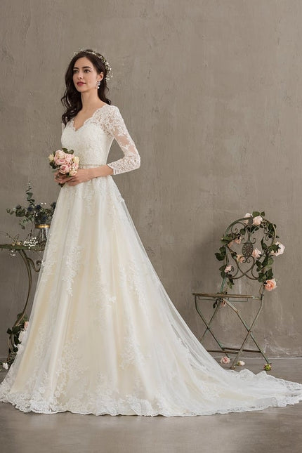Robe Manche Longue Nuptiale Florale - gallery 3